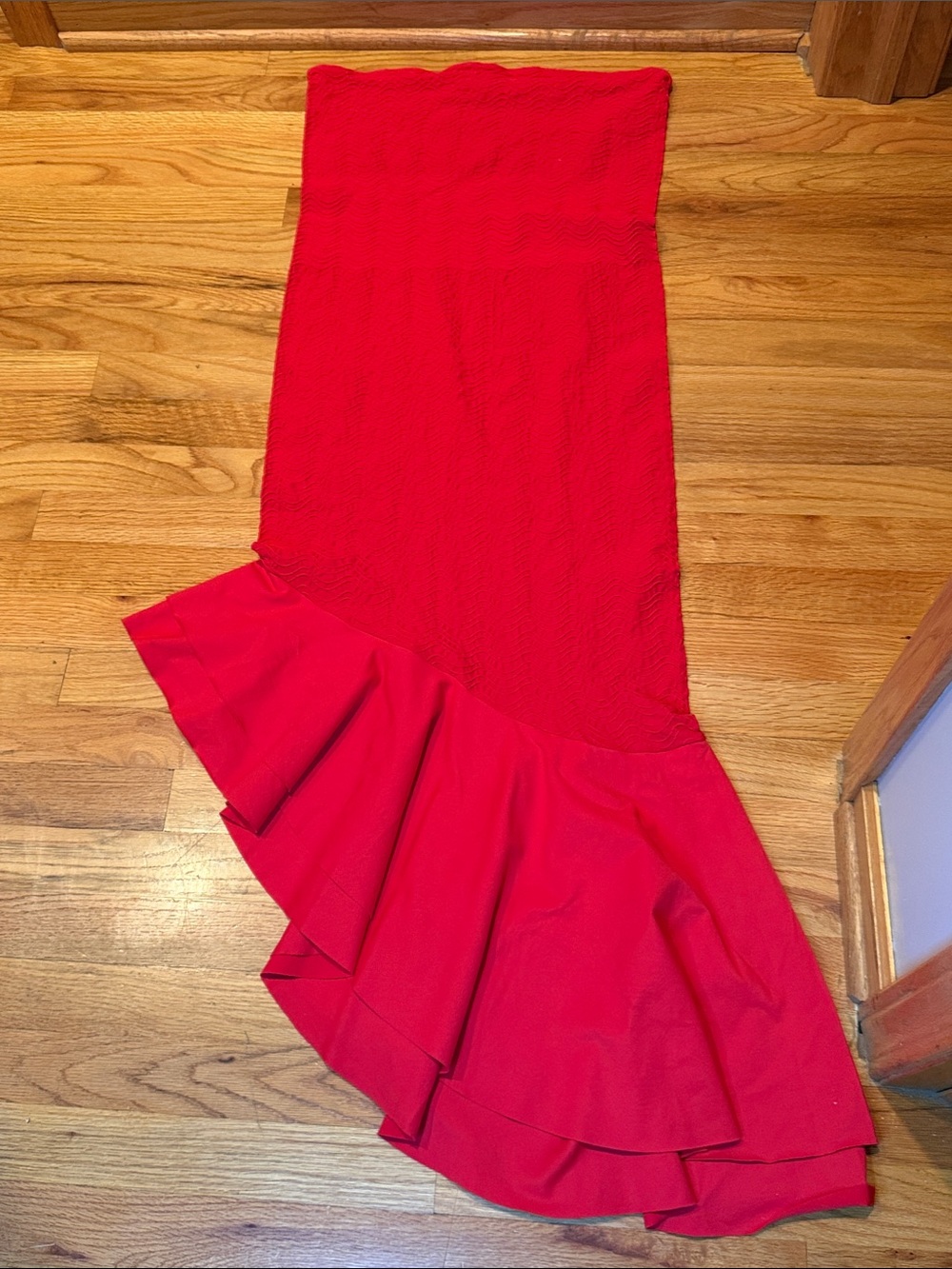 Red Ruffle Assymetrical Hem Women's XL Sleeveless Tube Dress Flamenco